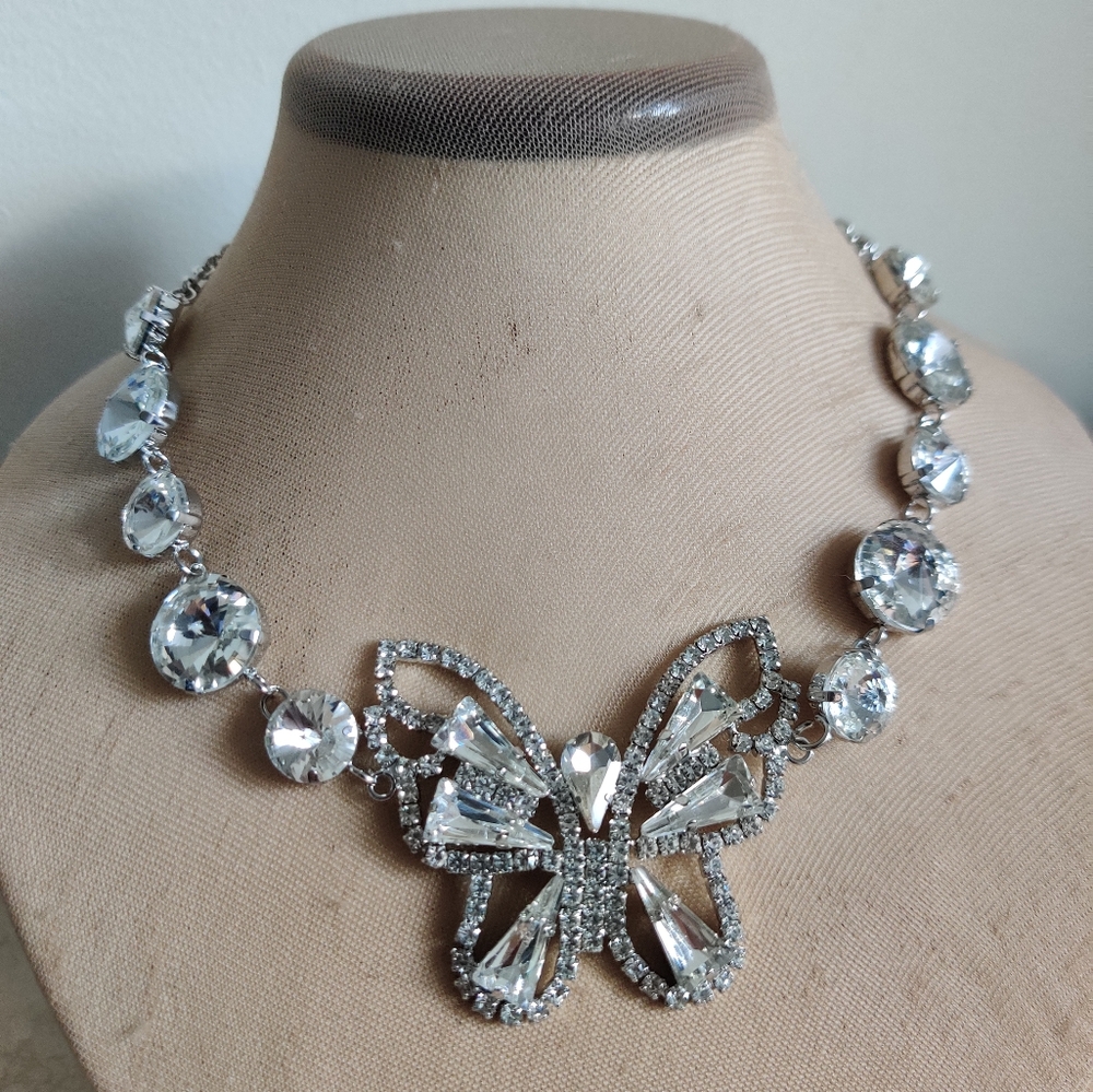 Sparkly Crystal Butterfly Necklace By Natasha NWT